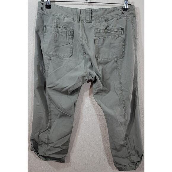 Eddie Bauer Army Green Cropped Pant 12 Roll Tab Button Leg Lightweight Pockets - Picture 3 of 5